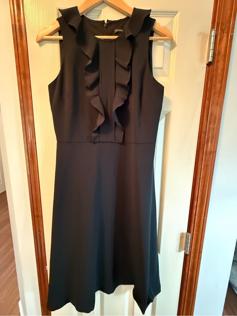 Ann Taylor Black Sleeveless Ruffle-Front A-Line Dress